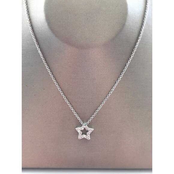 Star-Shaped Pendant Necklace With Rhinestones On Silver Chain - Picture 2 of 5